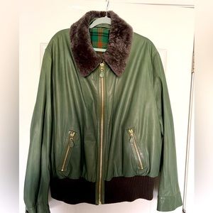 Leather jacked with detachable wool collar.